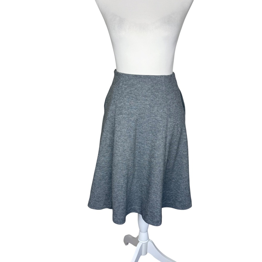 UNIQLO Heather Gray Wool Blend A-Line Skirt Elastic Waist Pockets XS Skater Mini